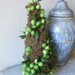 Mini Christmas tree decorated with Brussels sprouts entrance porch